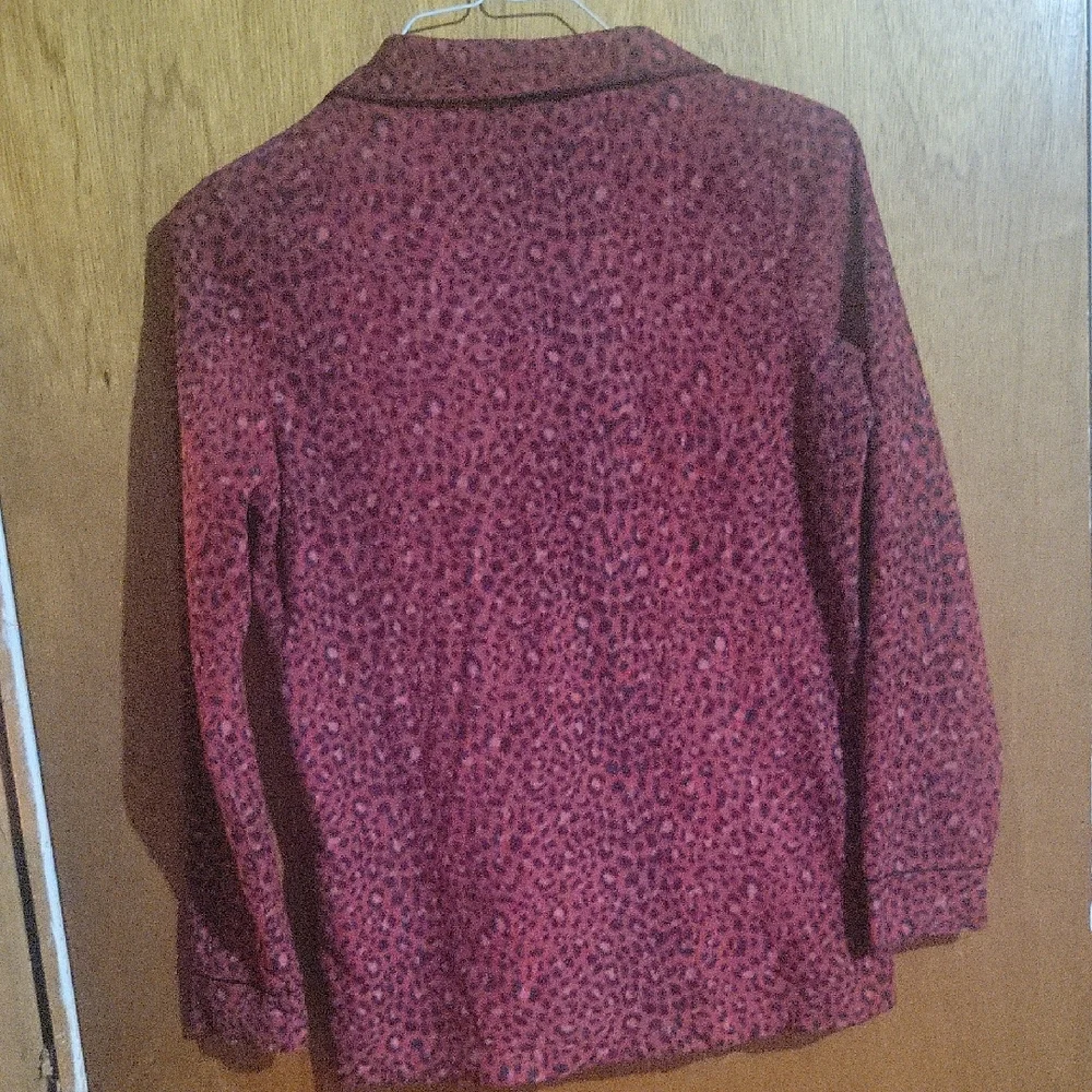 Joan Boyce Red Button Down Leopard Print Shirt